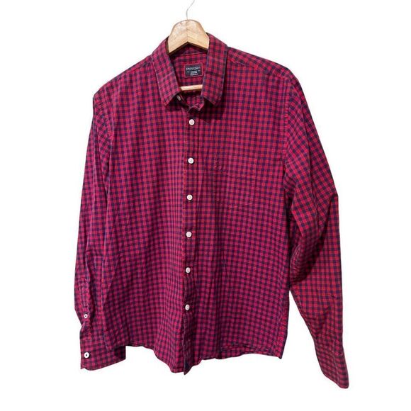 UNTUCKit Gingham Cotton Long Sleeve Classic Button Up Shirt Red Navy Size Medium - Picture 2 of 12